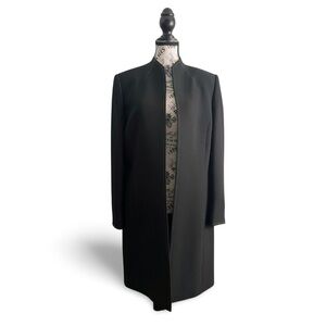 Tahari Black Minimalist Long Blazer Coat With Mandarin Collar Size Large